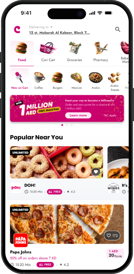 Cari homepage with modular, intent-based feed sections